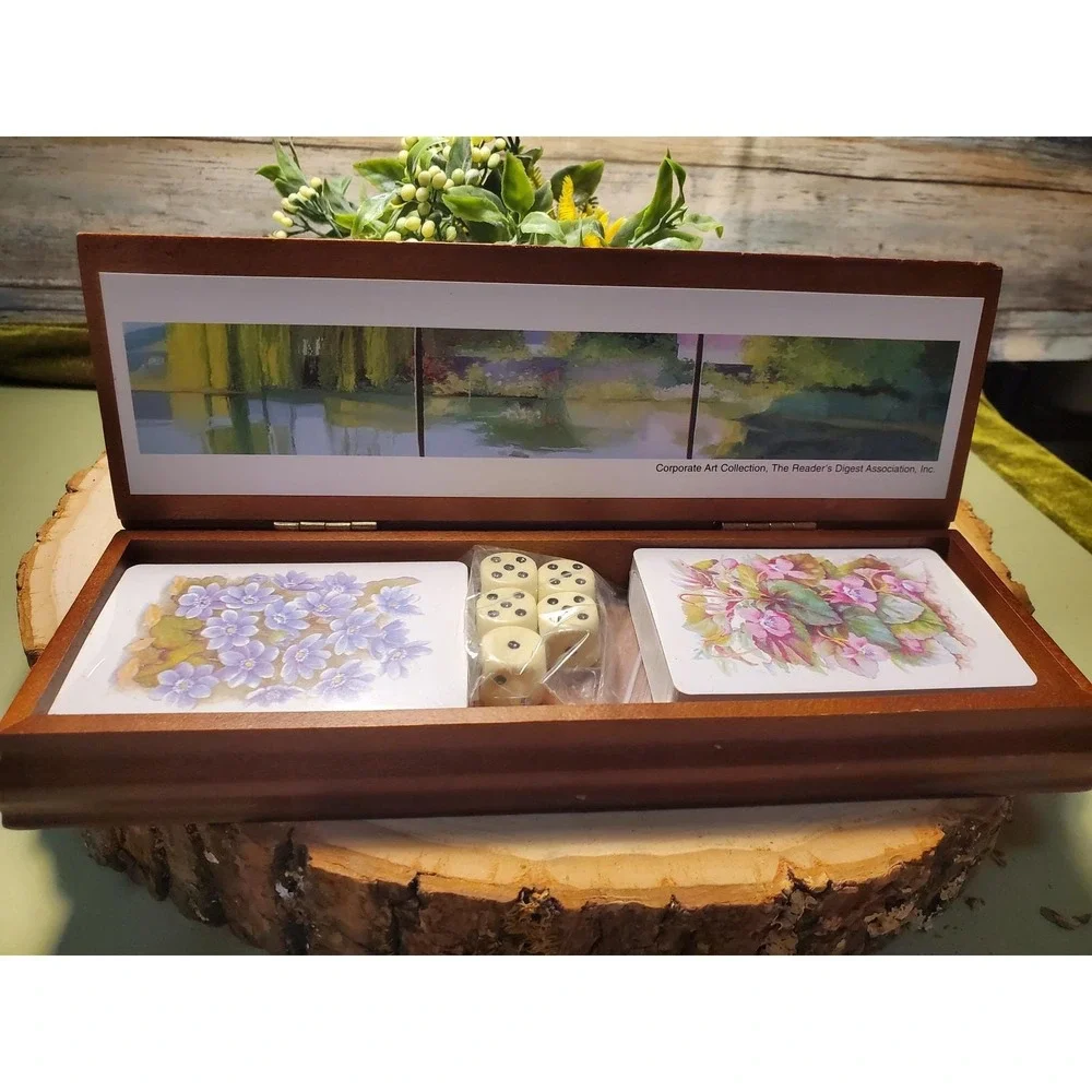 Vintage‎ Wooden Game Box Set Playing Cards Dice Reader's Digest Art Collection